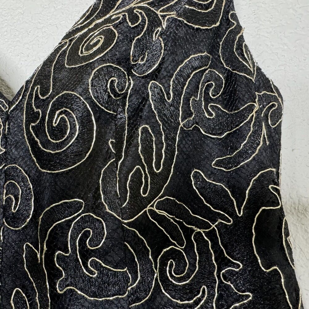 Calvin Klein Dress Gown Sz 4 Black Gold Sequins High Low Sleeveless Deep V Lined - Picture 5 of 11